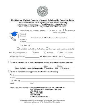 Fillable Online gardenclub uga Named Scholarship Donation Form - Garden ...