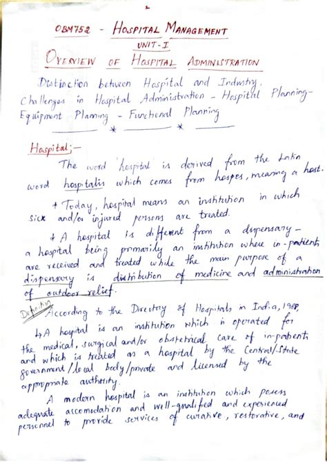 OBM752 Hospital Management: Lecture Notes on Administration Basics ...