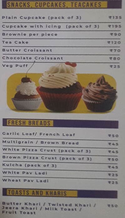 Menu at Bob the Baker, Pune