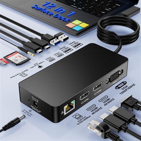 Microsoft Surface Dock 2,Surface Docking Station 12 in 1 Triple Display Microsoft Surface Dock ...