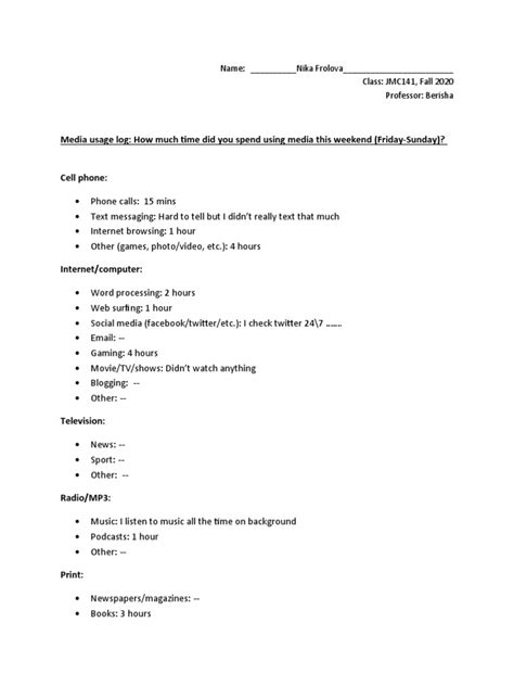 Image result for Media Log Example