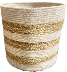 PartyStuff Jute Planter Basket White Stripe Plant Container Set Price ...