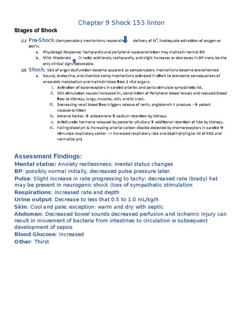 Chapter 9 Shock - med surg care of surg pt - Chapter 9 Shock 153 linton ...