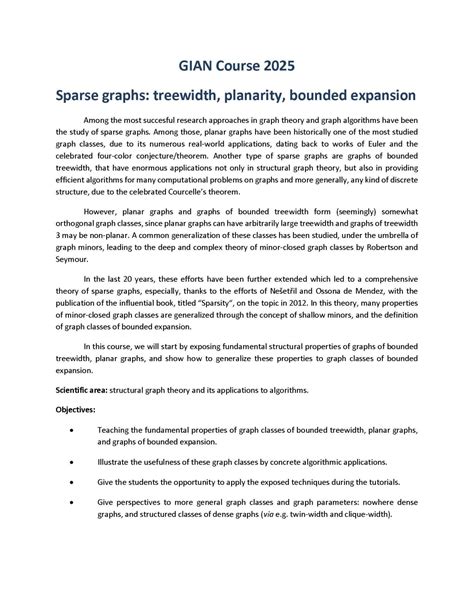 Workshop titled "Sparse graphs: treewidth, planarity, bounded expansion ...