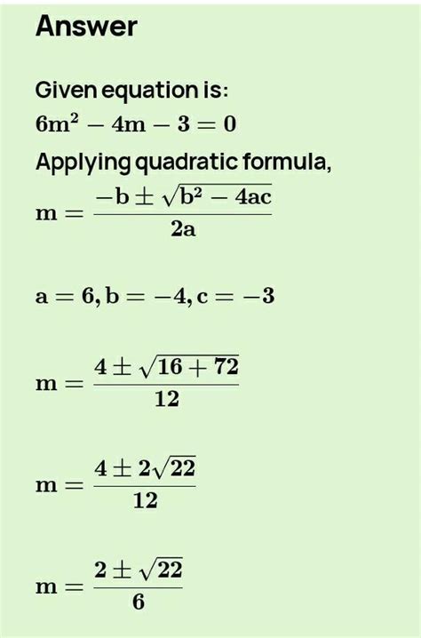 Solve using formula method 6m^2-4m=3 - Brainly.in