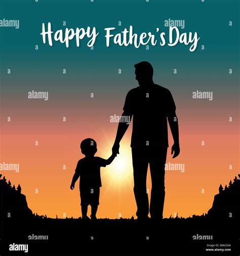 Happy Father's Day with dad and children silhouettes. Father's Day Sunset Silhouette – Dad and ...