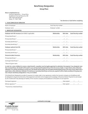 Beneficiary Designation Form - Blank Fillable Template | Fill Out ...