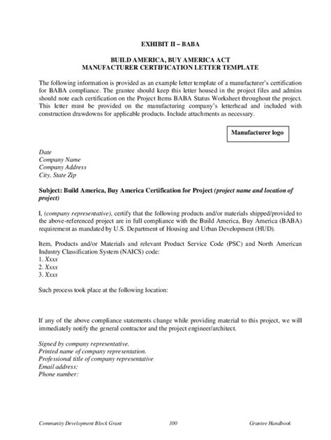 Fillable Online Build America, Buy America Act Manufacturer ...