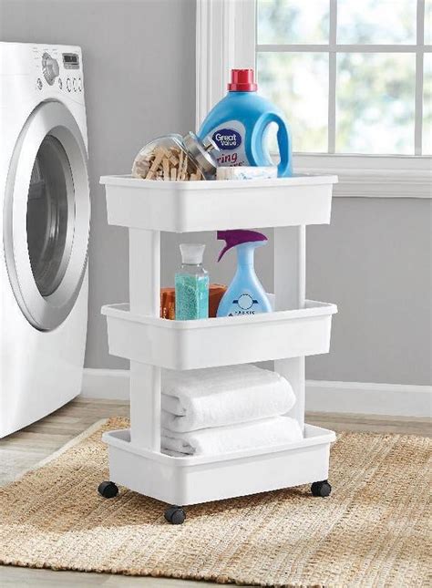 Mainstays 3-Tier Plastic Rolling Laundry Cart, Arctic White, 17.3W x 12 ...