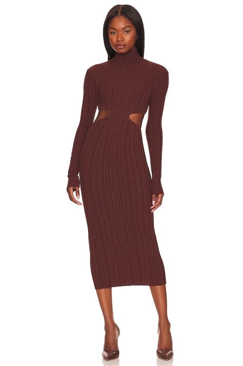 L'Academie Banji Turtleneck Cut Out Midi Dress in Dark Brown | REVOLVE