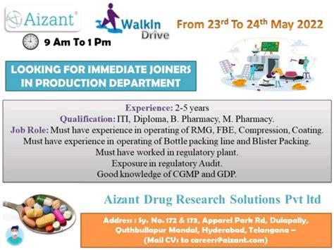 Walk in Interview for Aizant on 23rd and 24th May 2022