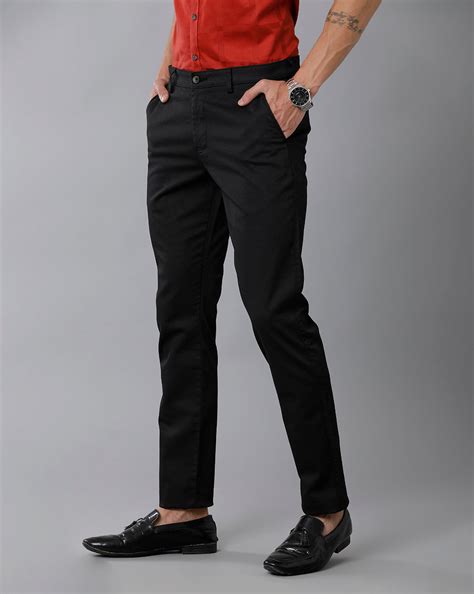 Classic Polo Men's 100% Cotton Moderate Fit Solid Black Color Trouser