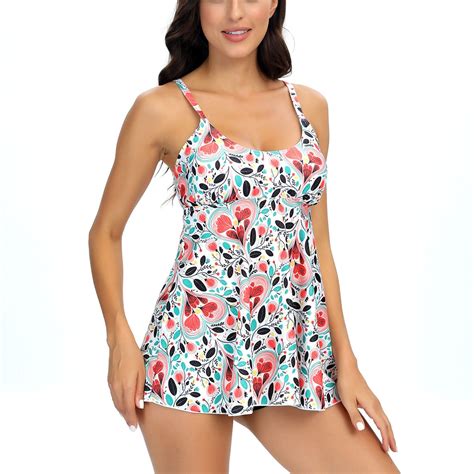 CALAFEBILA Women's Swimsuits Modest Two Piece Tankini Floral Print ...