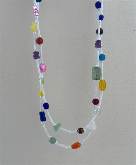 Long Funky Colorful Rainbow Handmade Beaded Necklace - Etsy | Bead ...