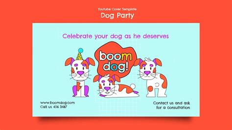 Modelo de capa do youtube de festa de cachorro de design plano | PSD Grátis