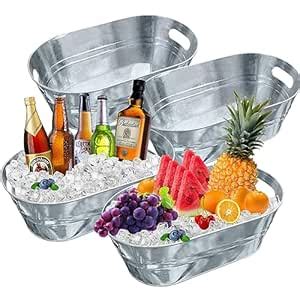 4 PCS 3 Gallon Galvanized Tub Champagne Bucket with Carry Beer Drink ...