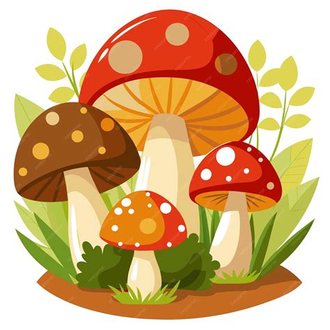 Mushrooms clip art and Vector Design With a White Background | Premium ...