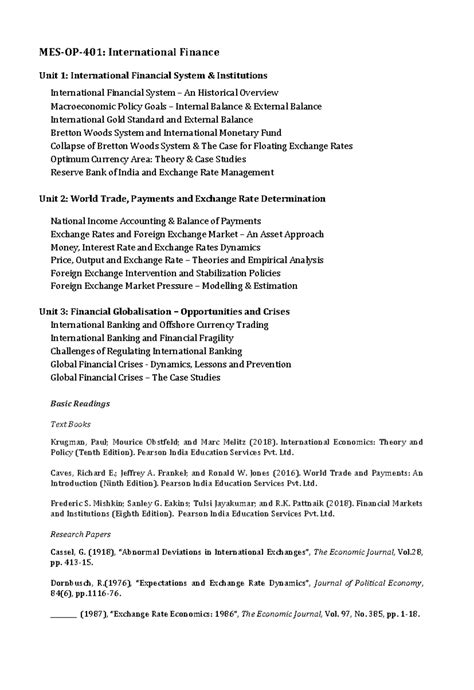 Cs fss ma economics 2019 - MES-OP-401: International Finance Unit 1 ...