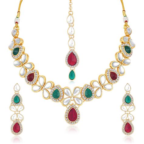 Sukkhi Gold Plated Kundan Pearl Fancy Choker Necklace Set Traditional ...