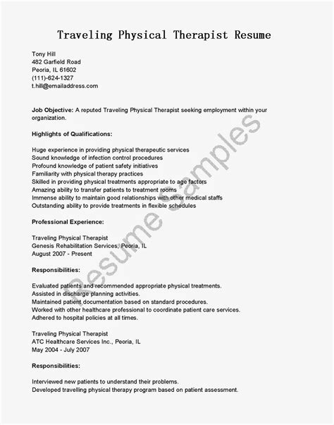 Resume Samples: Traveling Physical Therapist Resume