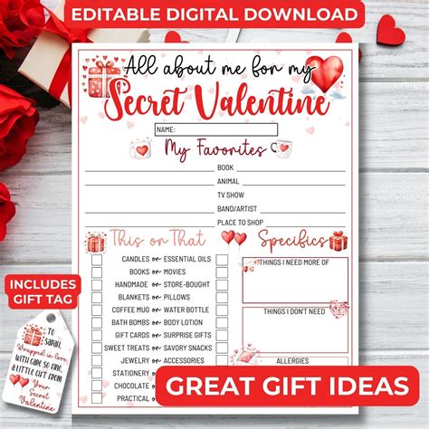 Secret Valentine Gift Exchange Ideas, Editable Template for Parties ...