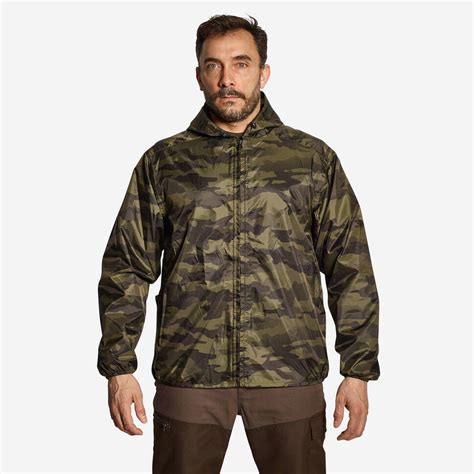 Rain Waterproof Lightweight Jacket 100- Camo Green