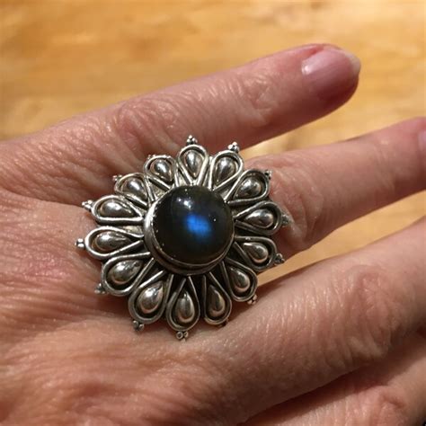 Buy Rainbow Moonstone Ring, Sterling Silver, Healing Crystal, Yoga Ring ...