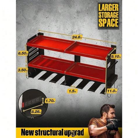 Power Tool Organizer With Charging Station, 6 Drill Holders Wall Mount ...
