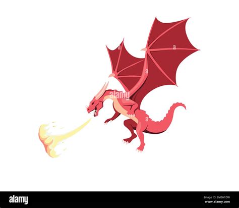 Red dragon breathes fire. Mythical winged beast Stock Vector Image ...