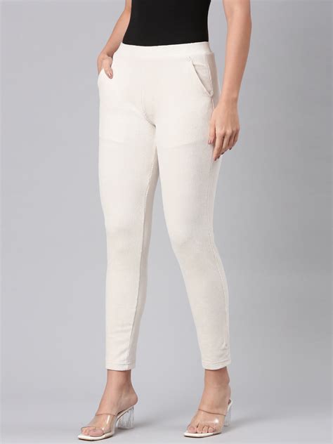 Cream Cotton Polyester Corduroy Jeggings – Go Colors India