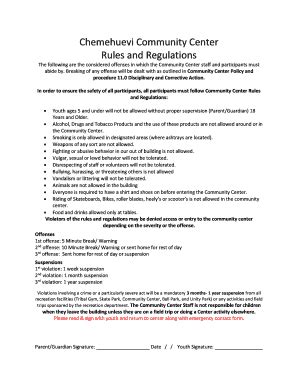 Fillable Online Chemehuevi Community Center Rules and Regulations Fax ...