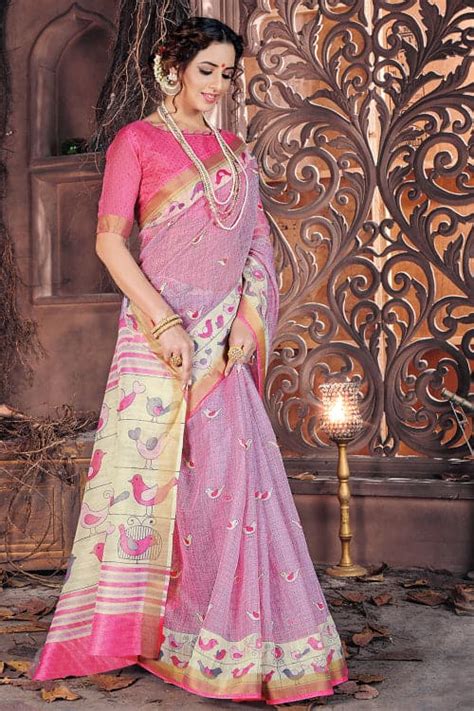 Buy Lilac Pink Cotton Saree 25575 Online | Karagiri