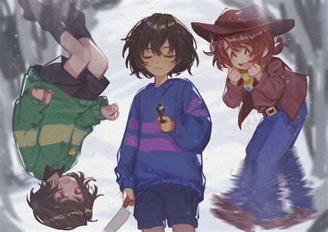 frisk, chara, and clover (undertale and 1 more) drawn by 0601fuyu ...