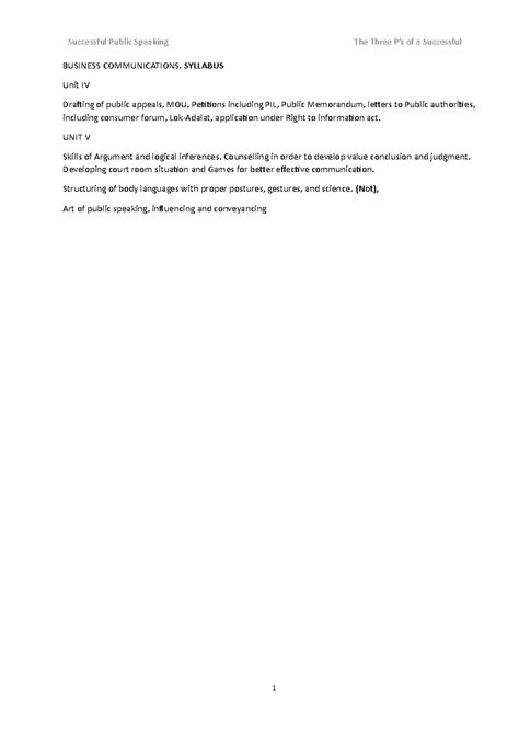 Business Communications Syllabus: Drafting, MOU, and Public Appeals ...
