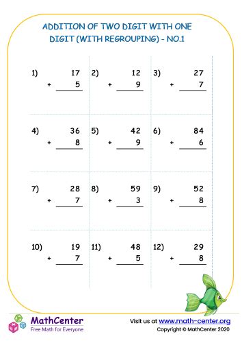 Addition of two digit with one digit (with regrouping) - no.1 ...