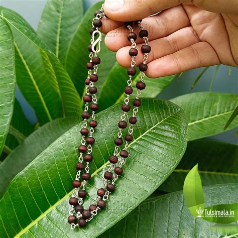 ISKCON 54 Beads Tulsi Beads with Pure Silver Thread 6mm Beads - Tulsi Mala