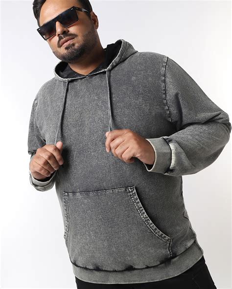 Buy Men's Grey Acid Wash Plus Size Hoodies Online at Bewakoof