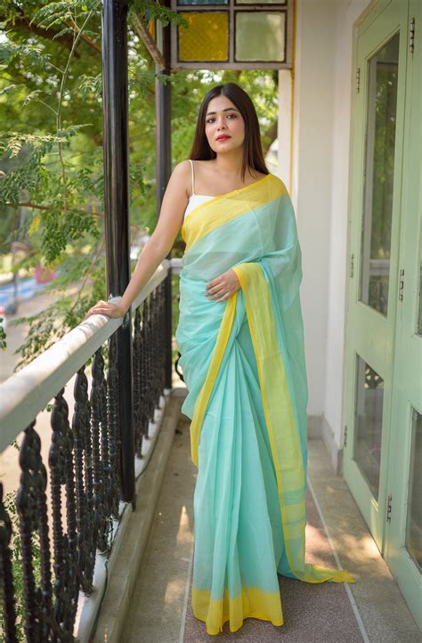Buy Sea Green Pure Cotton Saree Online – RODDUR