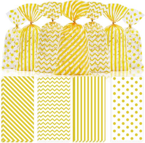 Amazon.com: Whaline 160Pcs Christmas Cellophane Treat Bags Gold Stripe ...