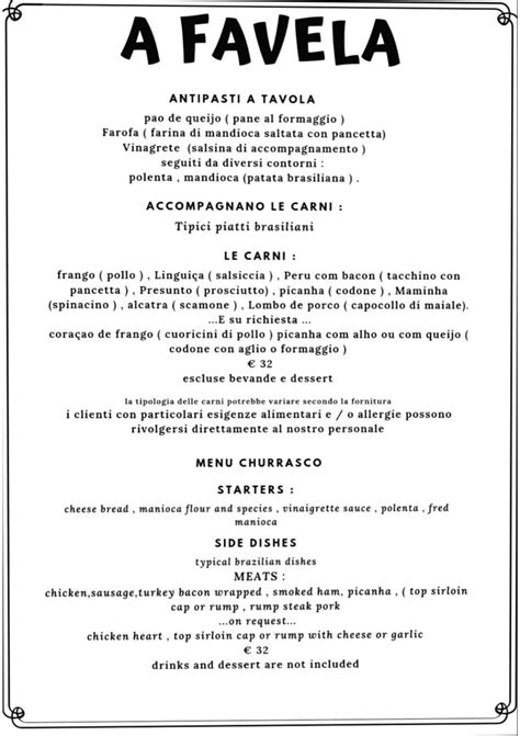 Menu 2024 - A Favela in Rome | TheFork
