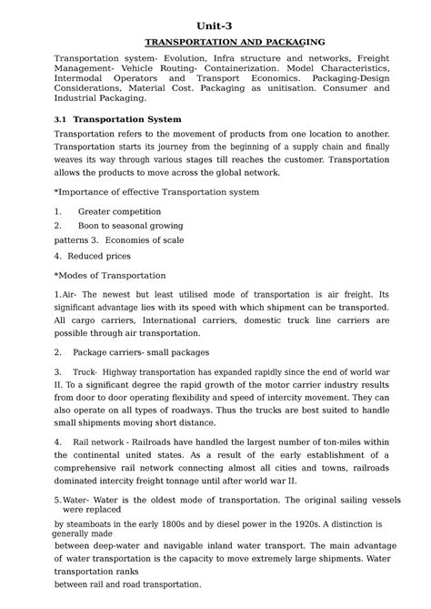 Transportation AND Packaging - Unit- TRANSPORTATION AND PACKAGING ...