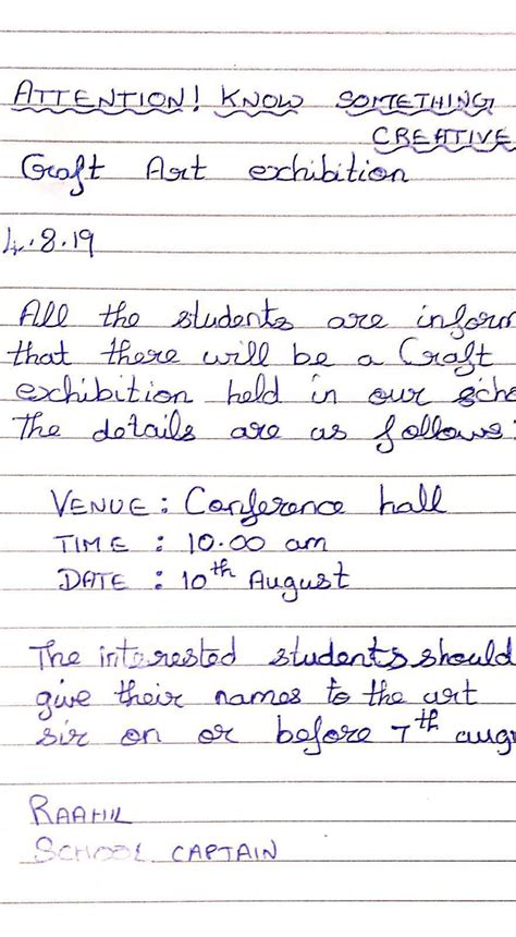 notice writing for art exhibition - Brainly.in