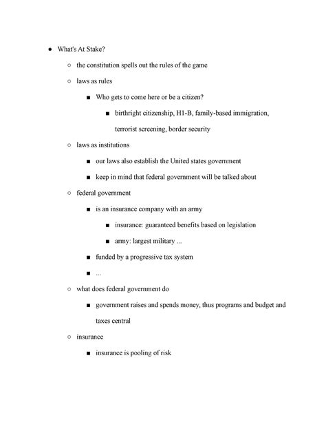 Poli sci 40 - insurance, laws - What's At Stake? the constitution ...
