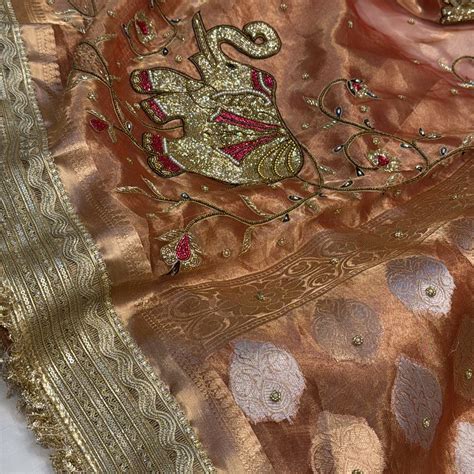 Narangi shade tissue silk dhup chao effect husn hand embroidered kadhw ...