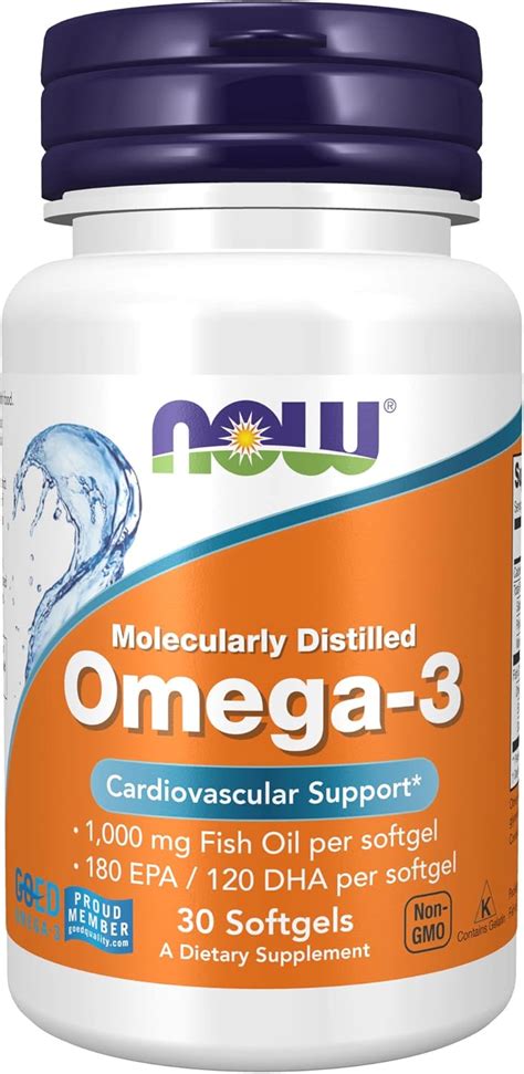 Buy NOW Supplements, Omega-3 180 EPA 120 DHA, Molecularly Distilled ...
