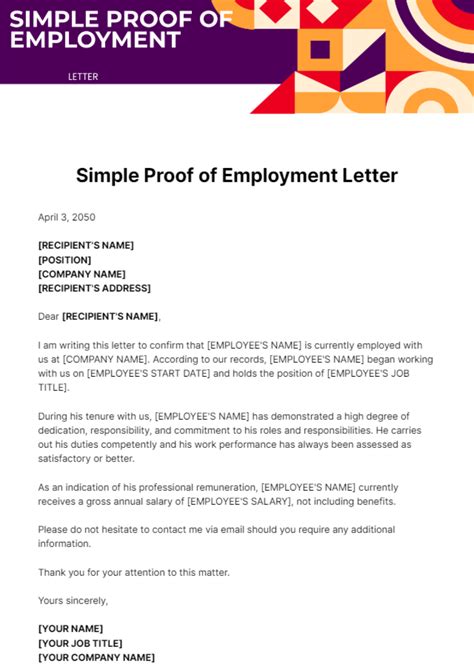 Letter Proof Of Employment Examples