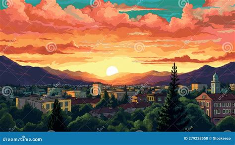 San Jose Sunset in 1840s: a Pixel Art Close-up Stock Illustration ...