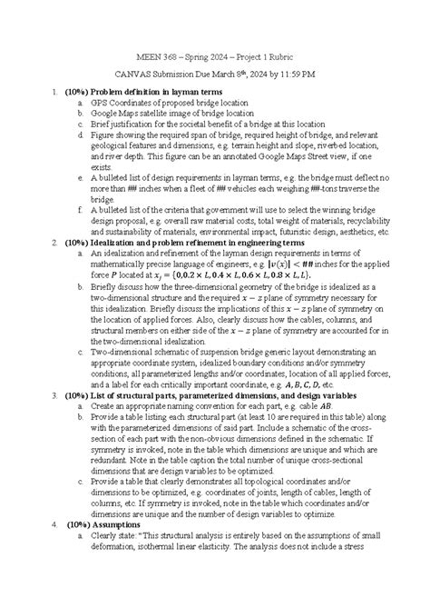 MEEN 368 Project 1 Rubric - MEEN 368 – Spring 2024 – Project 1 Rubric ...