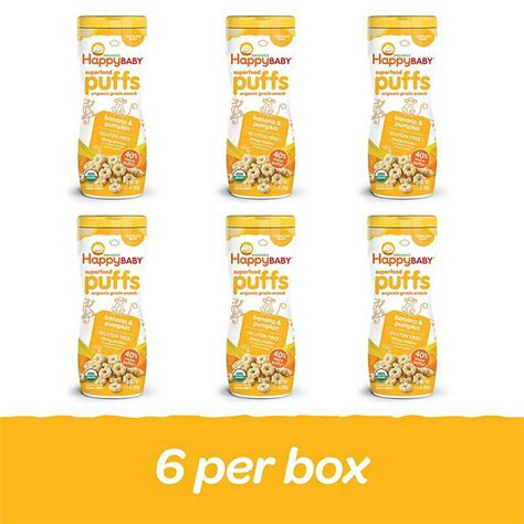 Happy Baby Puffs Cereal Orgánico para bebé sabor Plátano y Calabaza - 6 ...