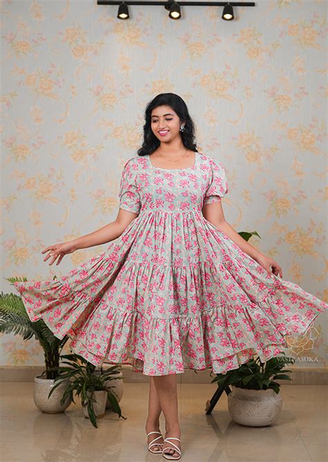 Cloud Blue Floral Flared Dress – Vastrasuka